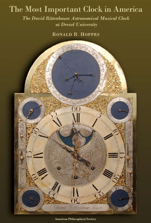 A grandfather clock with roman numerals and a gold face.
